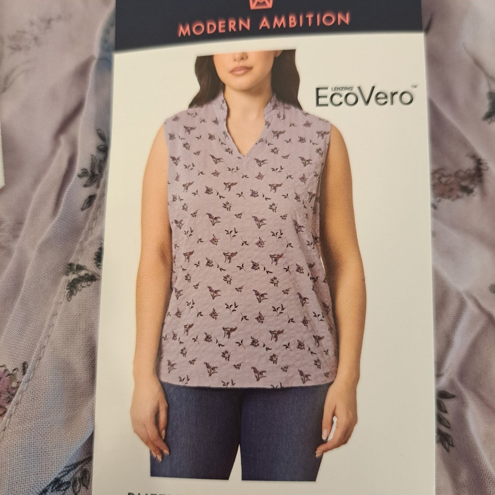 Modern Ambition Womens Blouse L Purple NWT Floral Ruffle 1803-140
